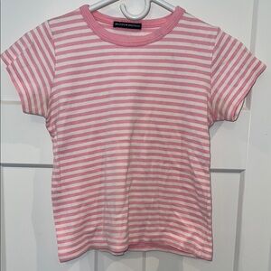 Brandy Melville Pink and White Short Sleeve Tee